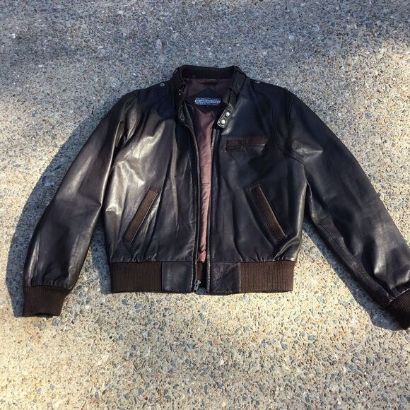 Vintage Members Only Brown Leather Bomber Jacket - Picture 2 of 8